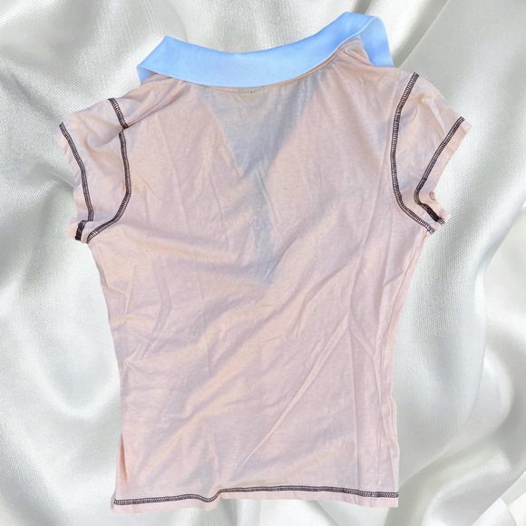 Y2k preppy apricot collared exposed stitch tee - Picture 4 of 4